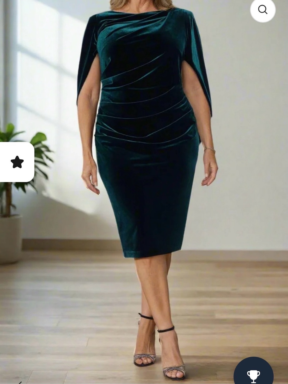 Betsy & Adam Velvet Cape-Sleeve Drape-Back Dress